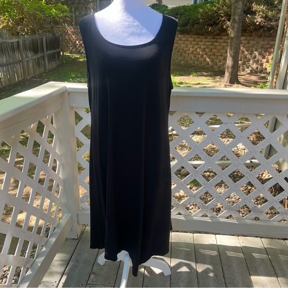 Eileen Fisher Dresses & Skirts - Eileen Fisher Medium Black Sleeveless Stretch Jersey Midi Dress Asymmetrical‎